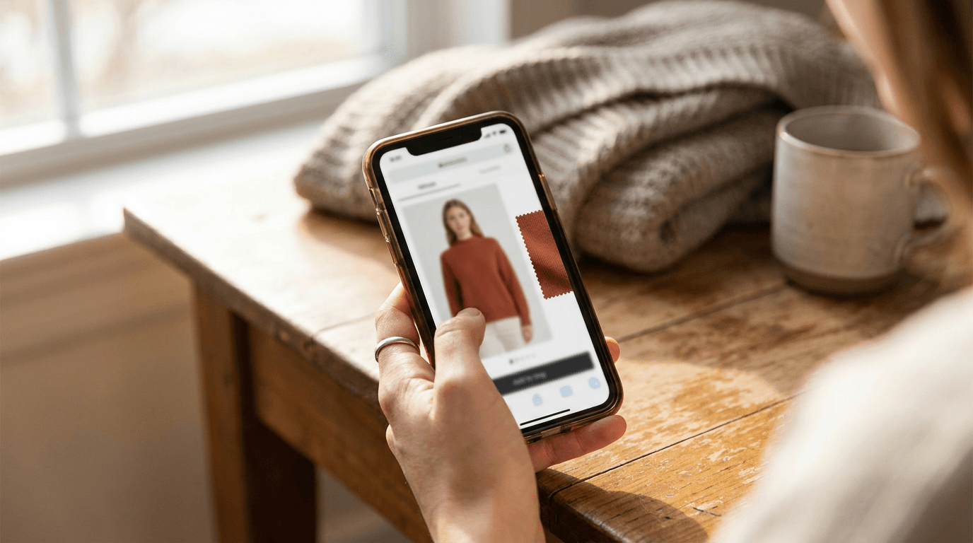 Editorial illustration for AI shopping search added virtual try-on. What it means for your store