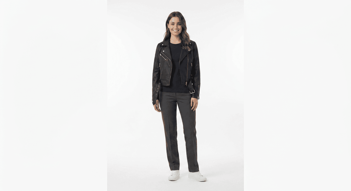 A real Corlen try-on result, an open jacket shown worn on a shopper's own photo