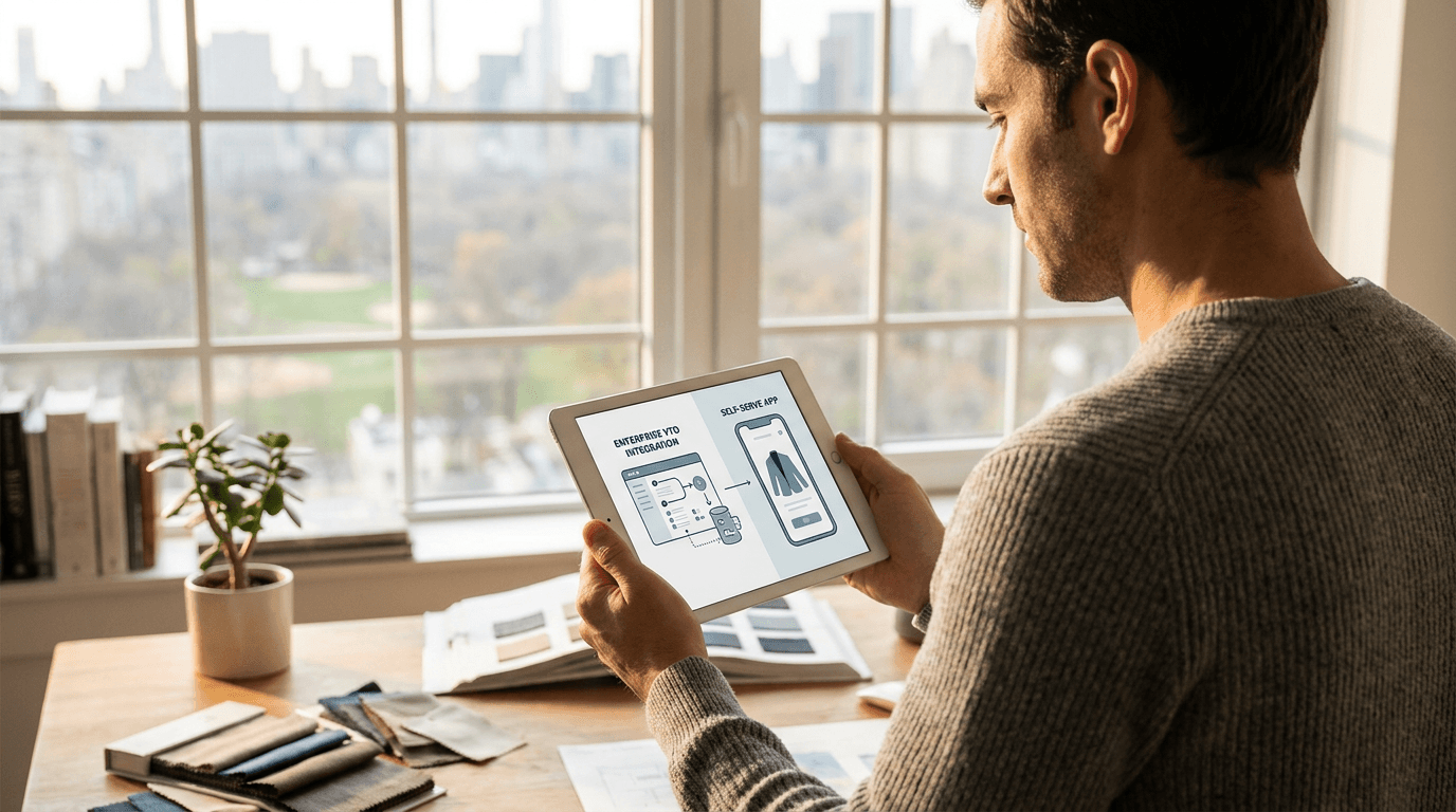 Editorial illustration for Enterprise Virtual Try-On Software vs a Self-Serve App