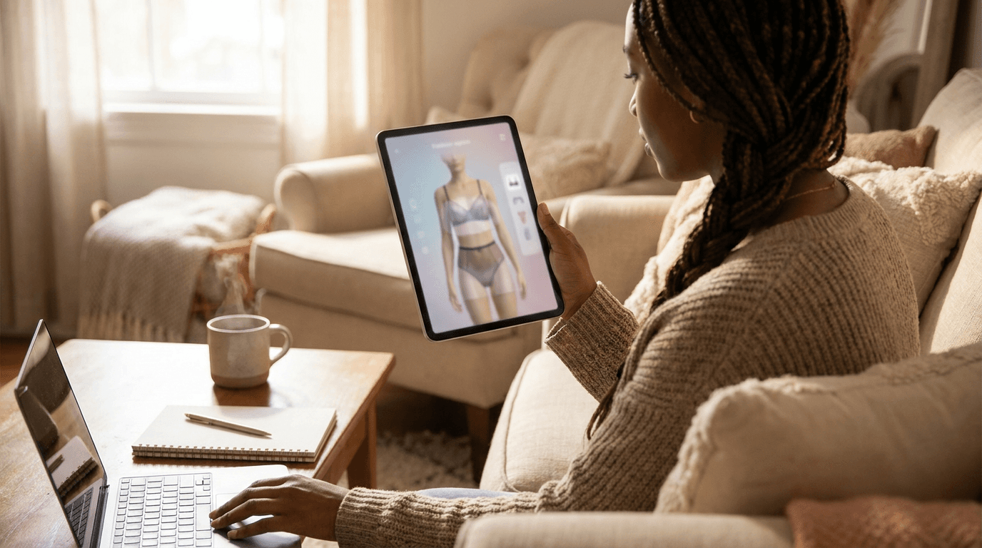 Editorial illustration for Virtual Try-On for Lingerie and Intimates Stores: What Works