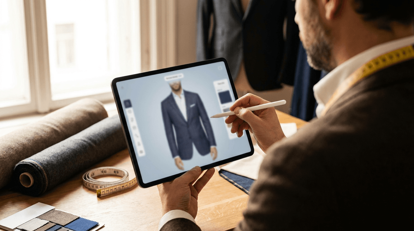 Editorial illustration for Virtual Try-On for Made-to-Measure and Custom Clothing Stores