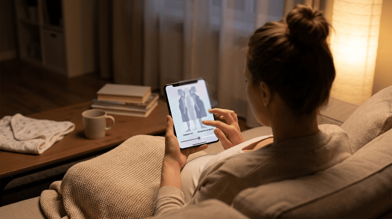 Editorial illustration for Virtual try-on for maternity clothing: why sizing is a moving target