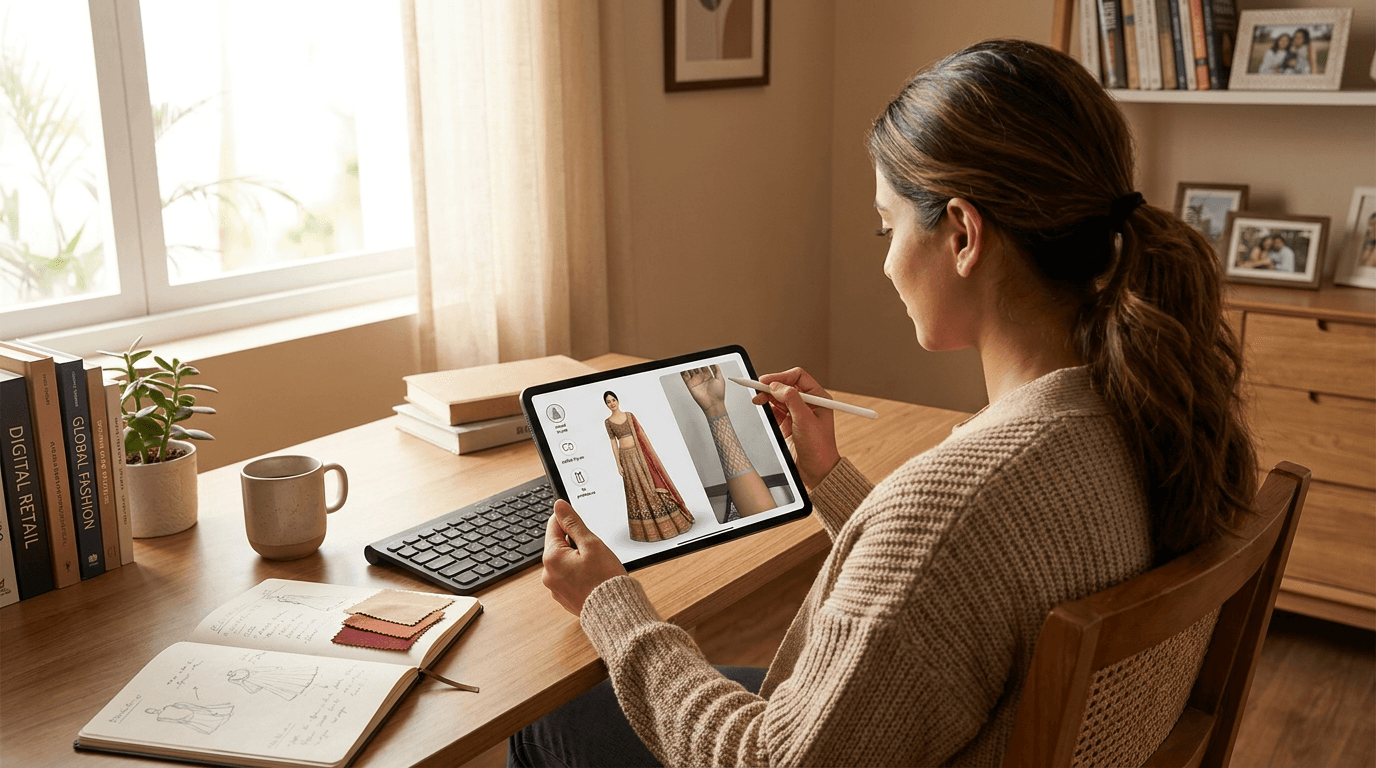 Editorial illustration for Virtual Try-On for South Asian Clothing Stores in the US and UK